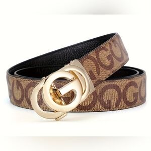 Brown Signature Monogram Belt with Gold Buckle